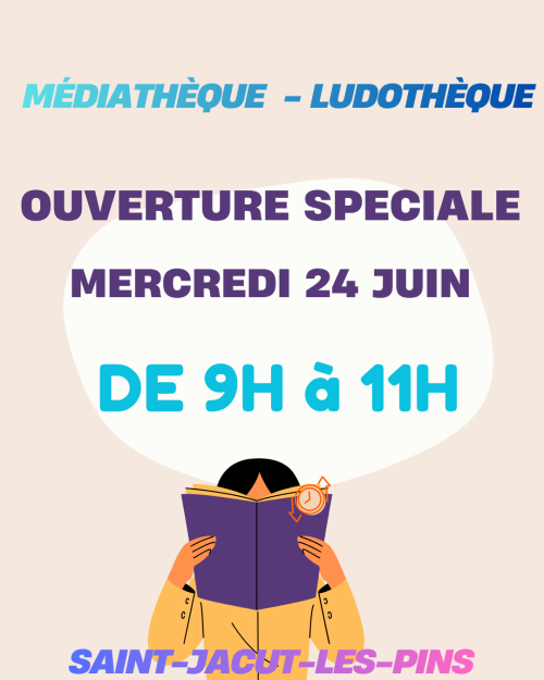 Post Instagram Annonce Informations Ouverture Médiathèque Changement dhoraires Illustration Livre Coloré Nouveau